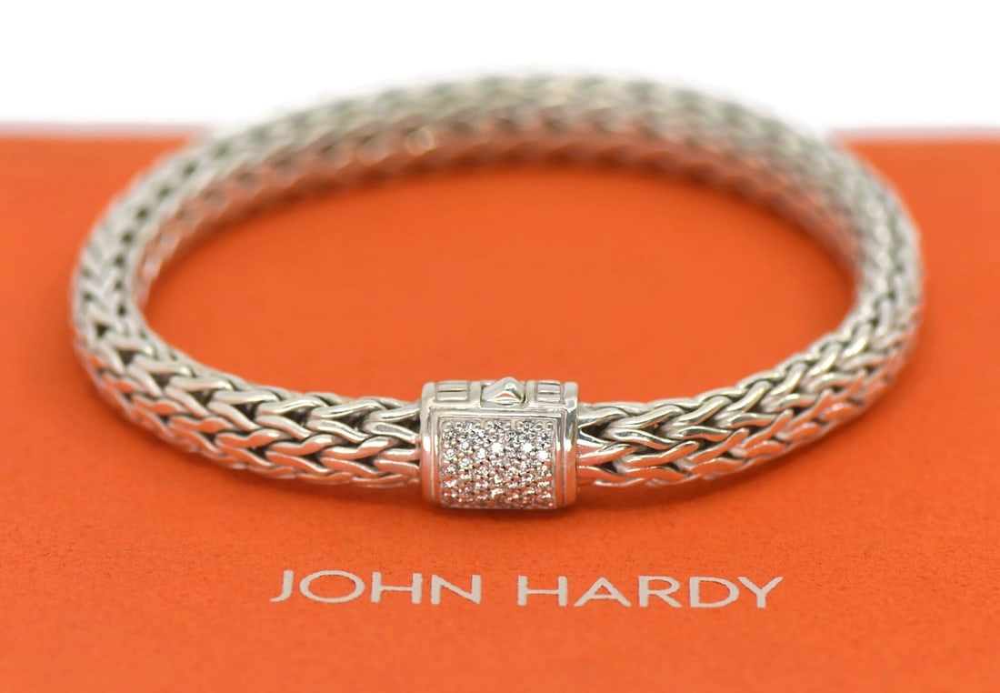John Hardy 925 sterling silver chain bracelet with diamond 8 inches (1 of 3)