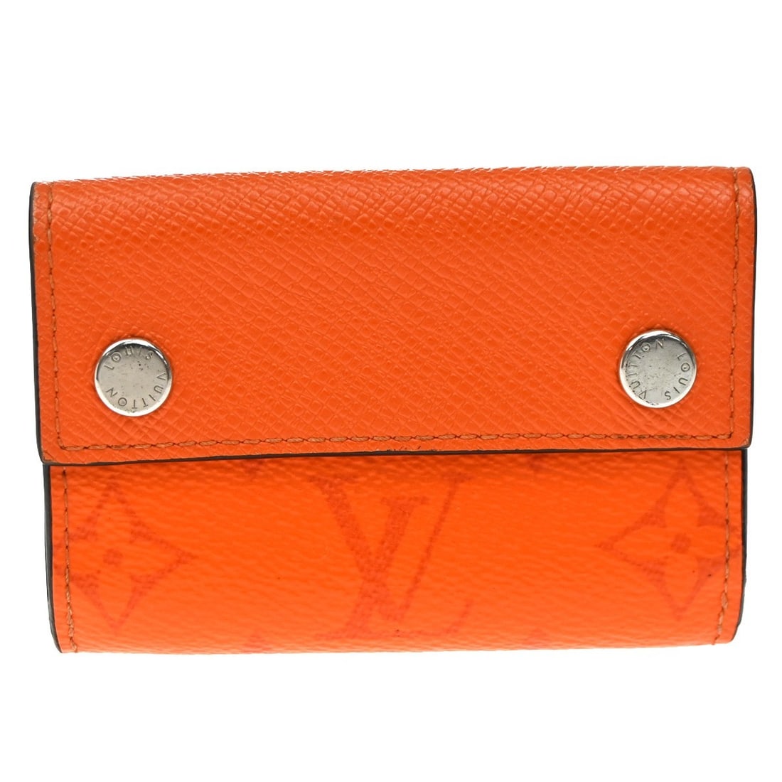 Louis Vuitton Discovery leather card holder orange: Louis Vuitton Discovery leather card holder orange Louis Vuitton Discovery Monogram Taigarama in orange leather. This item is in very good condition with light scuffing, light wrinkling, light scratch