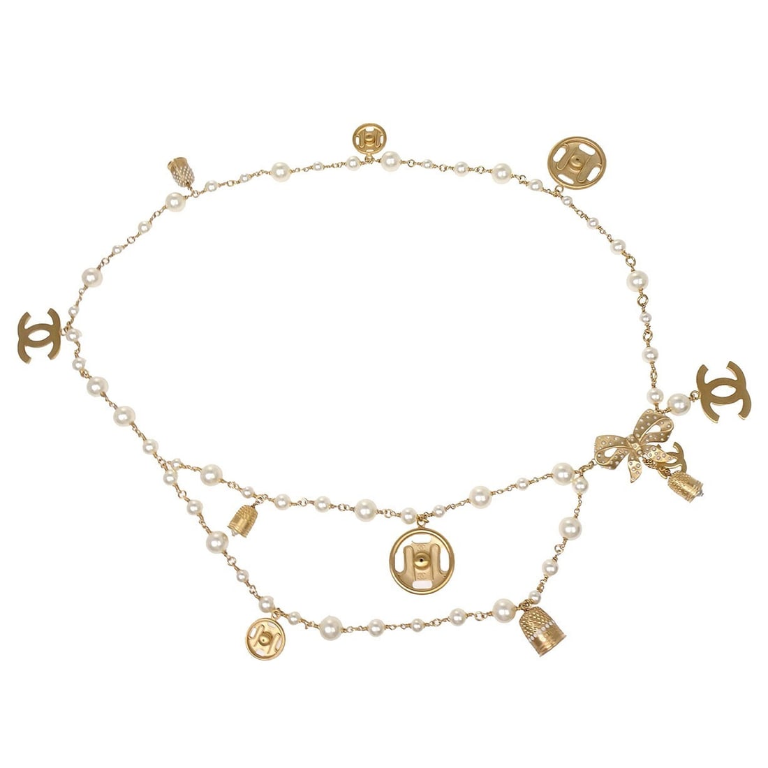 CHANEL gold plated chain belt with pearl charm (1 of 11)