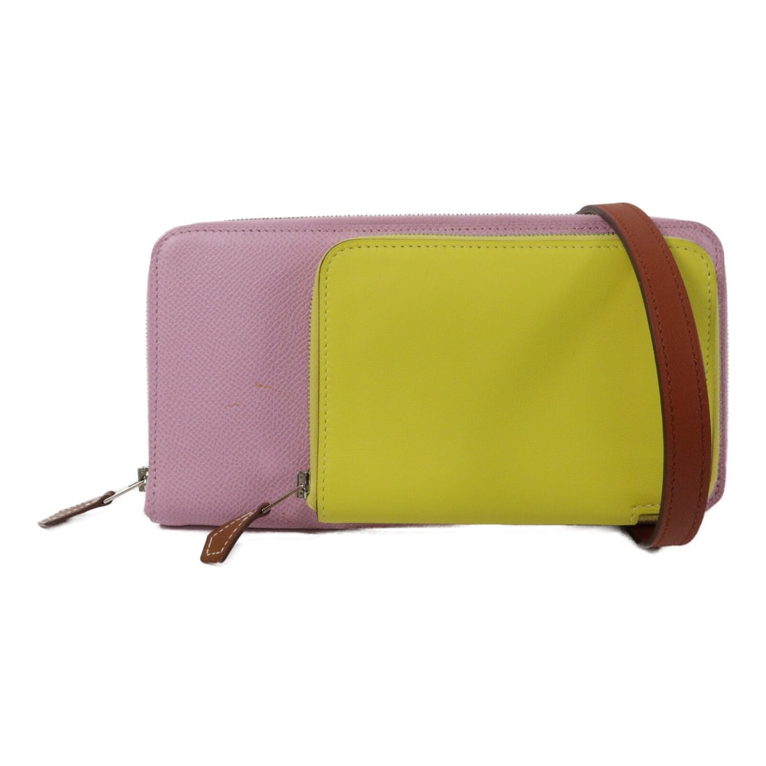 HERMES Nouveau To Go Shoulder Bag PHW Swift Epsom Mauve Sylvestre Lime: HERMES Nouveau To Go Shoulder Bag PHW Swift Epsom Mauve Sylvestre Lime Hermes Nouveau To Go shoulder bag in Mauve Sylvestre and Lime, crafted from Swift and Epsom calfskin. This women's bag features a