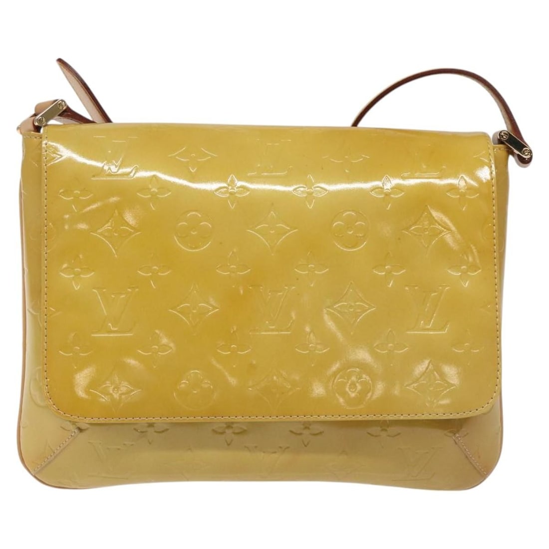 Louis Vuitton Thompson Street beige patent leather shoulder bag: Louis Vuitton Thompson Street beige patent leather shoulder bag Louis Vuitton Thompson Street Monogram Vernis shoulder bag in beige patent leather. Made in France, this women's bag shows overall good 