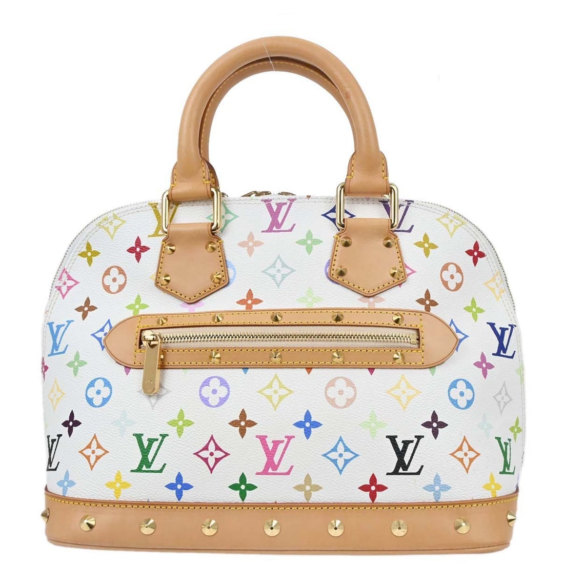 Louis Vuitton Alma White Monogram Multicolor Canvas Leather Bag M92647: Louis Vuitton Alma White Monogram Multicolor Canvas Leather Bag M92647 Louis Vuitton Alma handbag in white Monogram Multicolor canvas with leather trim and a zip closure. This women's medium handbag i