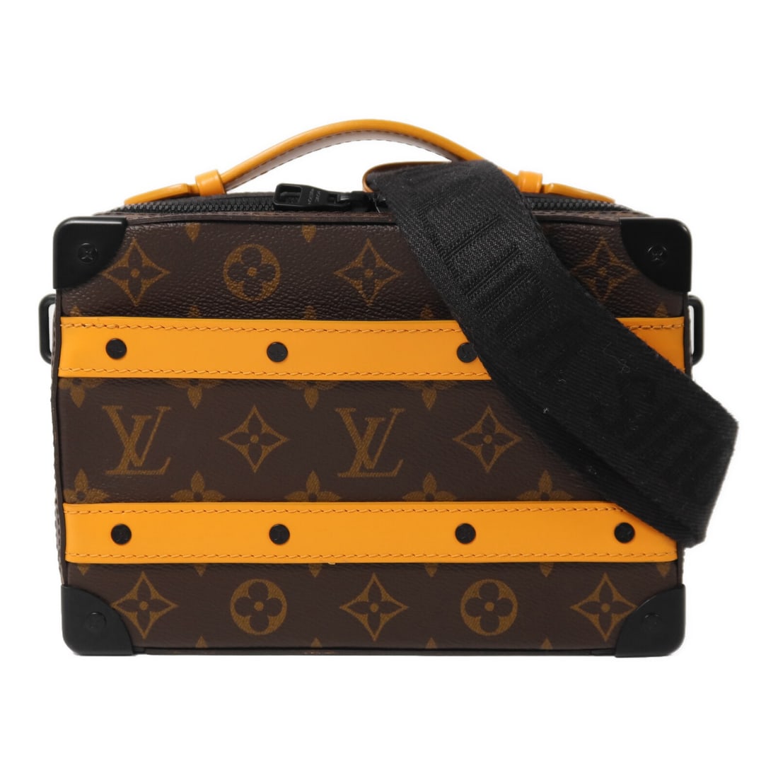 Louis Vuitton M46689 LV Handle Soft Trunk Monogram Macassar Bag: Louis Vuitton M46689 LV Handle Soft Trunk Monogram Macassar Bag Louis Vuitton LV Handle Soft Trunk 2-way shoulder bag in Monogram Macassar with brown and orange coloring. This unisex bag is crafted fr