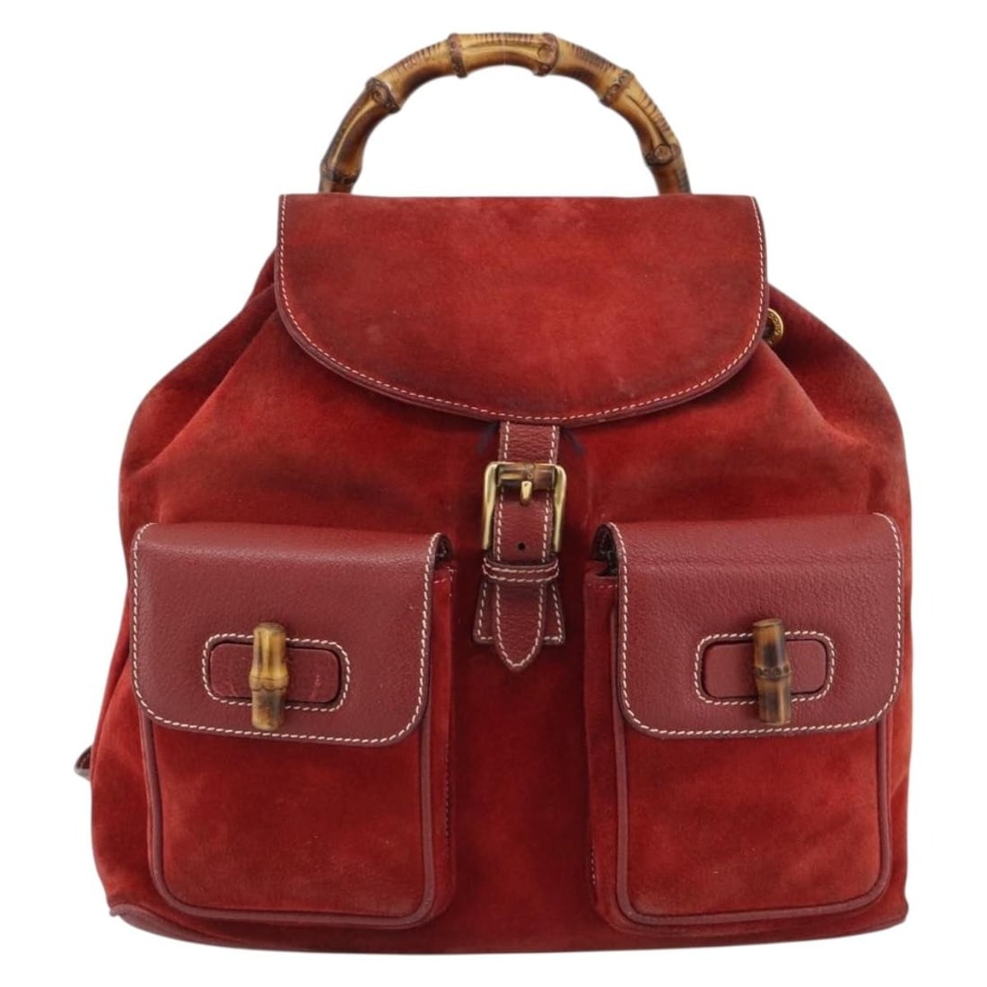 Gucci Vintage Bamboo red suede shoulder bag: Gucci Vintage Bamboo red suede shoulder bag Gucci Vintage Bamboo is a female handbag in red suede, made in Italy. It measures 30 cm x 27 cm x 9 cm. The bag is described as being in fair condition with