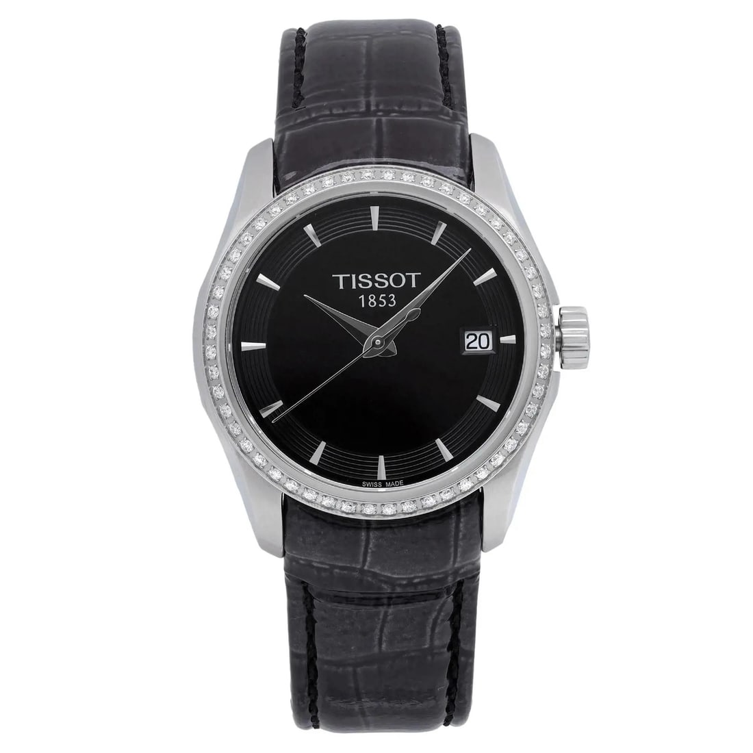Tissot Couturier ladies quartz watch black dial diamond bezel steel case (1 of 5)