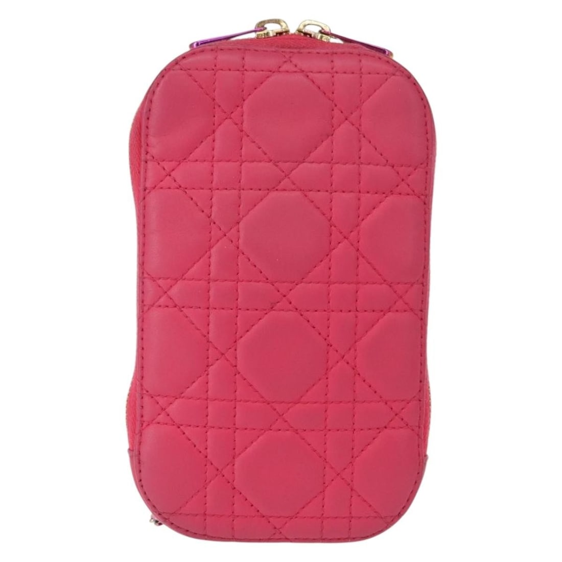 Lady Dior Pink Leather Phone Holder Chain: Lady Dior Pink Leather Phone Holder Chain This Christian Dior Lady Dior Phone Holder on Chain features the iconic Cannage quilted lambskin leather in pink. Designed for women, it offers a compact and 