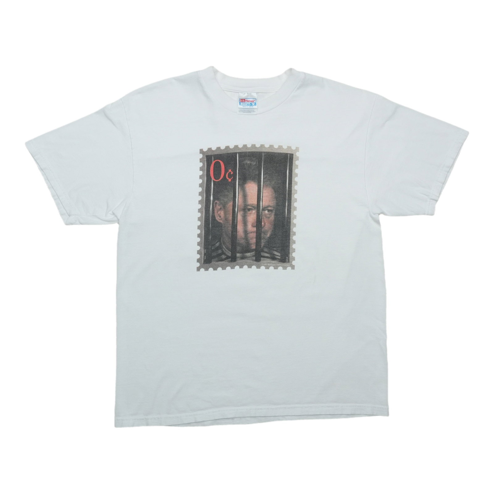 Vintage 1998 Bill Clinton Stamp White Cotton T Shirt Large: Vintage 1998 Bill Clinton Stamp White Cotton T Shirt Large Authentic vintage 1998 Bill Clinton Stamp Shirt from the 1990s. This original single stitch shirt is described as a true vintage piece, not a