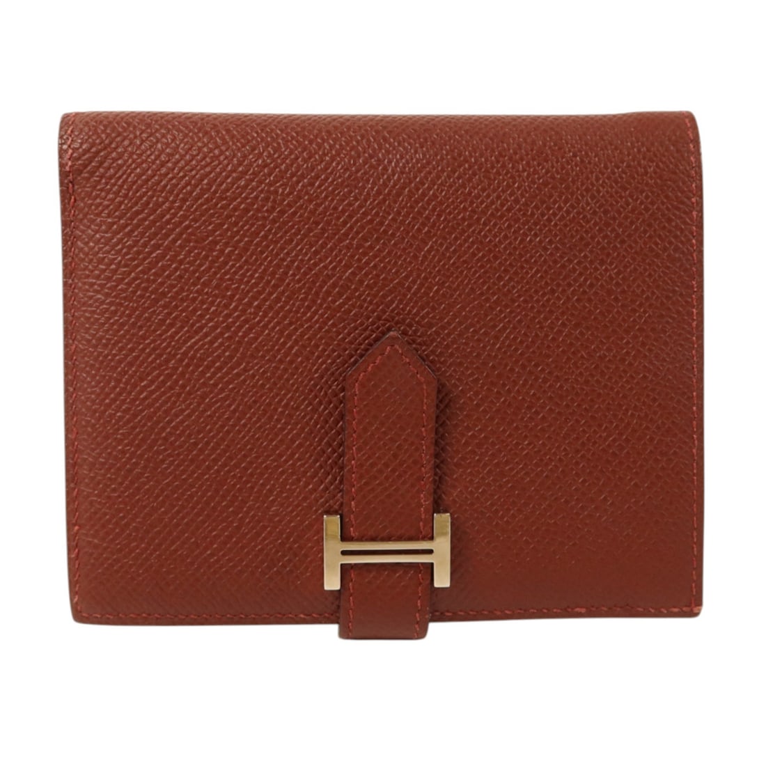 Hermes Bearn Compact Bi Fold Wallet Epsom Calfskin Red PHW: Hermes Bearn Compact Bi Fold Wallet Epsom Calfskin Red PHW Hermes Bearn Compact bi-fold wallet in Rouge/Red/Rouge Mayen, made from Epsom leather and calfskin (cowhide). This women's regular-size walle