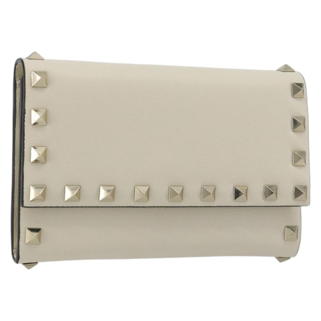 Valentino Leather Wallet Rock Studs Ivory Gold Italy: Valentino Leather Wallet Rock Studs Ivory Gold Italy Valentino Rock Studs wallet in ivory leather with gold-tone accents. Made in Italy, this women's wallet is offered without the original box or dust