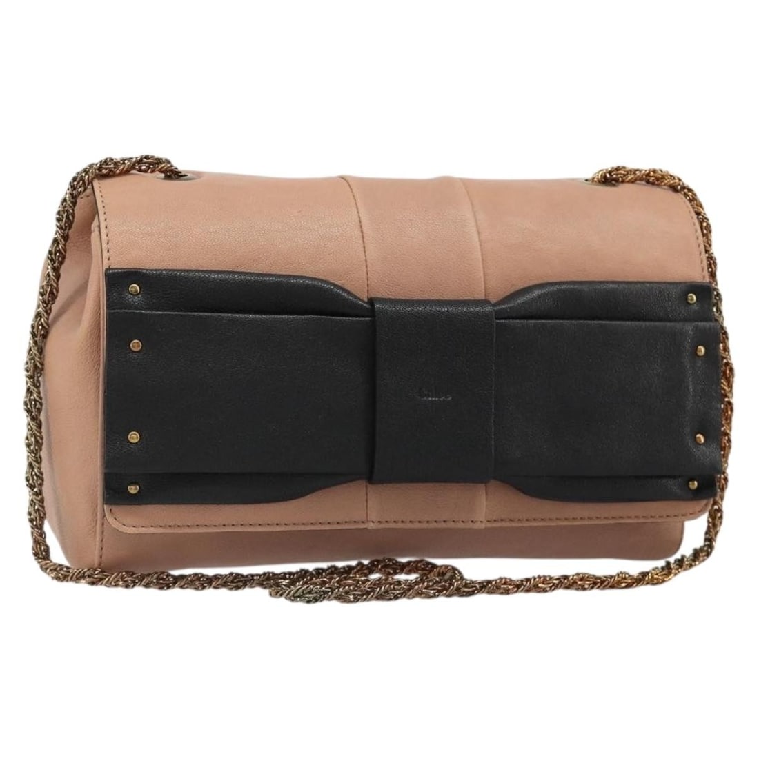 Chloe June Chain Leather Shoulder Bag Pink Gold with Dust Bag: Chloe June Chain Leather Shoulder Bag Pink Gold with Dust Bag This Chloe June shoulder bag is crafted from leather in a pink and gold colorway. It features a shoulder bag style with an approximate siz