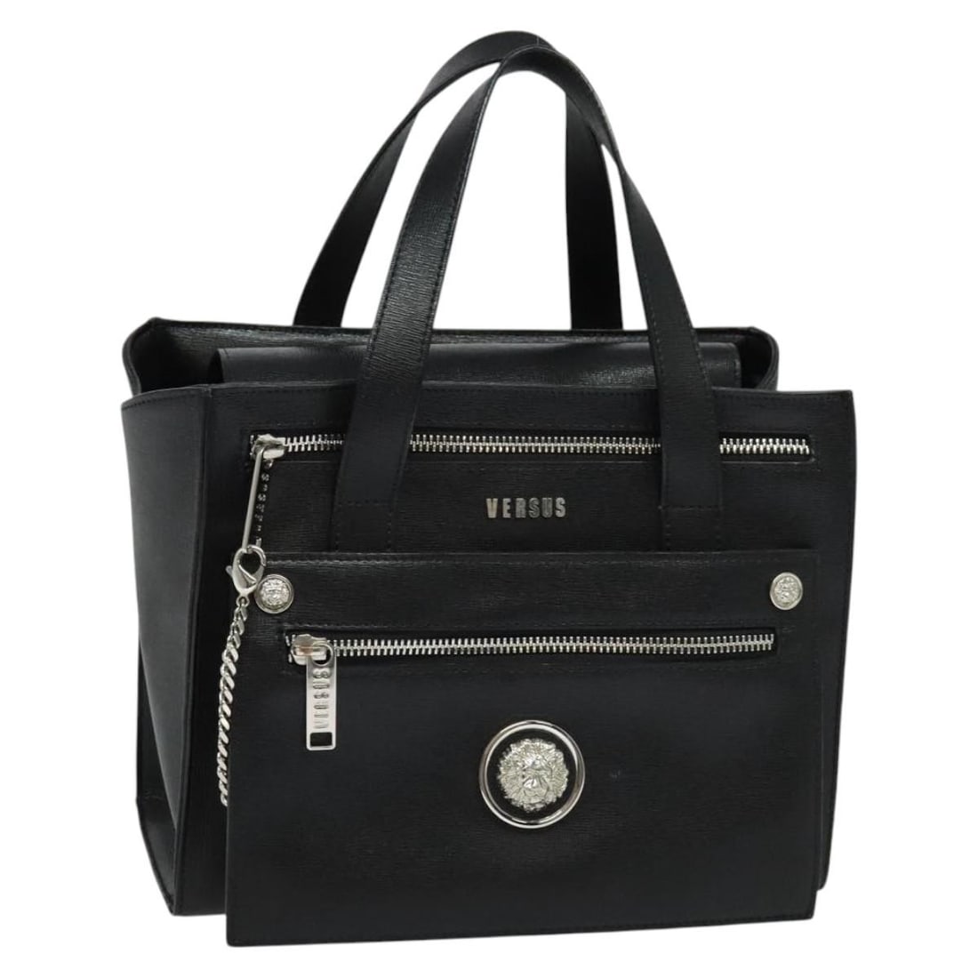 VERSACE Black Leather Hand Bag Silver Hardware Auth Italy: VERSACE Black Leather Hand Bag Silver Hardware Auth Italy Introducing a sophisticated VERSACE Hand Bag, crafted from high-quality leather in a striking black and silver color combination. This stylish