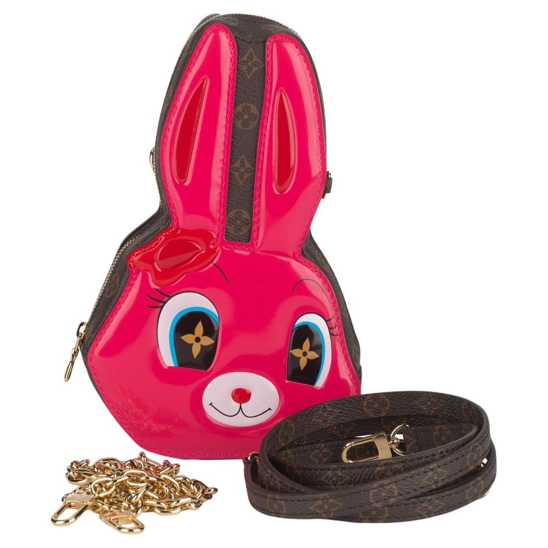 Louis Vuitton Rabbit Wallet on Chain calf leather limited edition: Louis Vuitton Rabbit Wallet on Chain calf leather limited edition Limited edition Louis Vuitton Wallet On Chain Rabbit in shiny calf leather with Monogram canvas. Created as part of the collaboration 