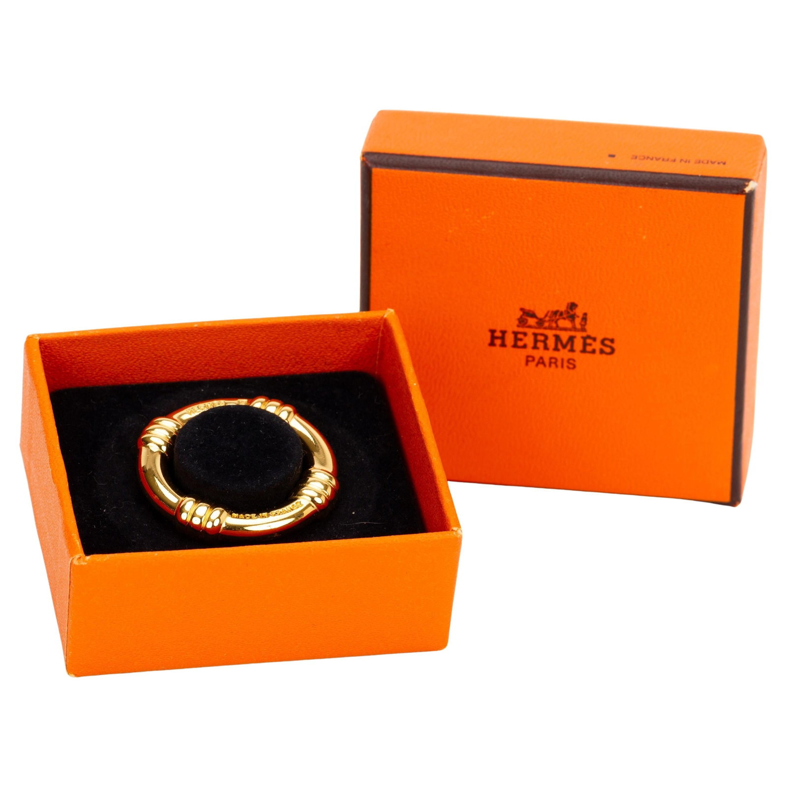 Bouet Scarf Ring by Hermes Gold Plated Metal with Box (1 of 4)