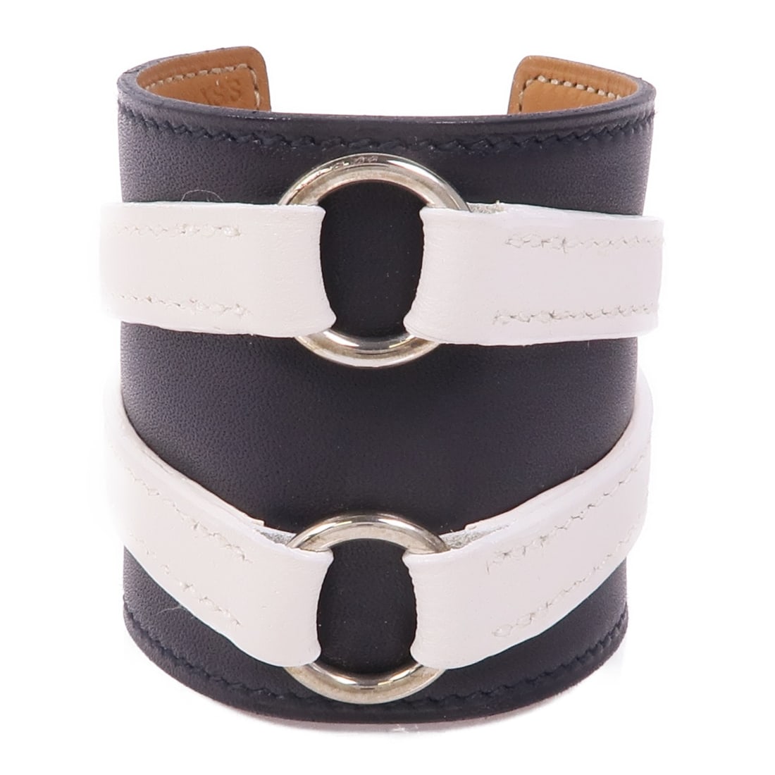 Hermes Veau Swift Leather Bracelet Black White PHW: Hermes Veau Swift Leather Bracelet Black White PHW Hermes PHW bracelet in Veau Swift leather, presented in black and white with black frame color. The bracelet is made in France and comes with storage