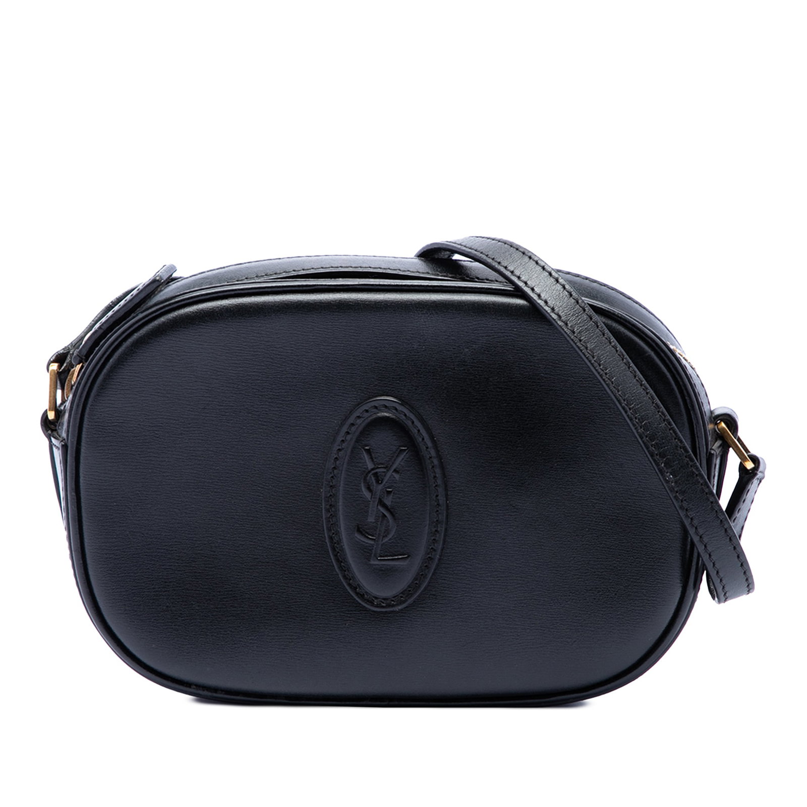 Black Leather Crossbody Saint Laurent Le 61 Monogram Bag: Black Leather Crossbody Saint Laurent Le 61 Monogram Bag Saint Laurent Calfskin Monogram Le 61 Camera Bag in black leather. This crossbody style features an adjustable flat leather strap, a top zip cl