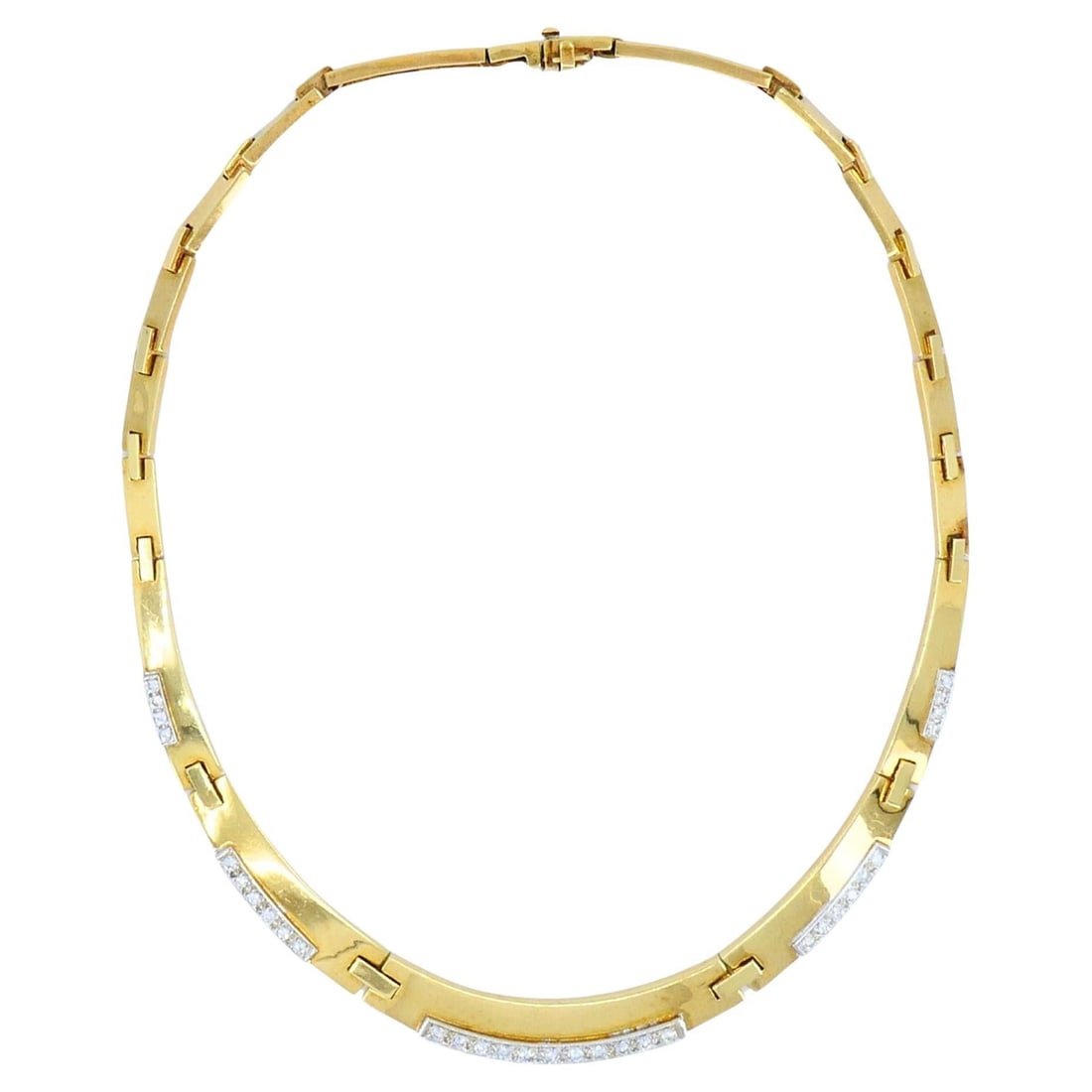 14k Gold Diamond Link Necklace in White and Yellow Gold 16 In (1 of 10)