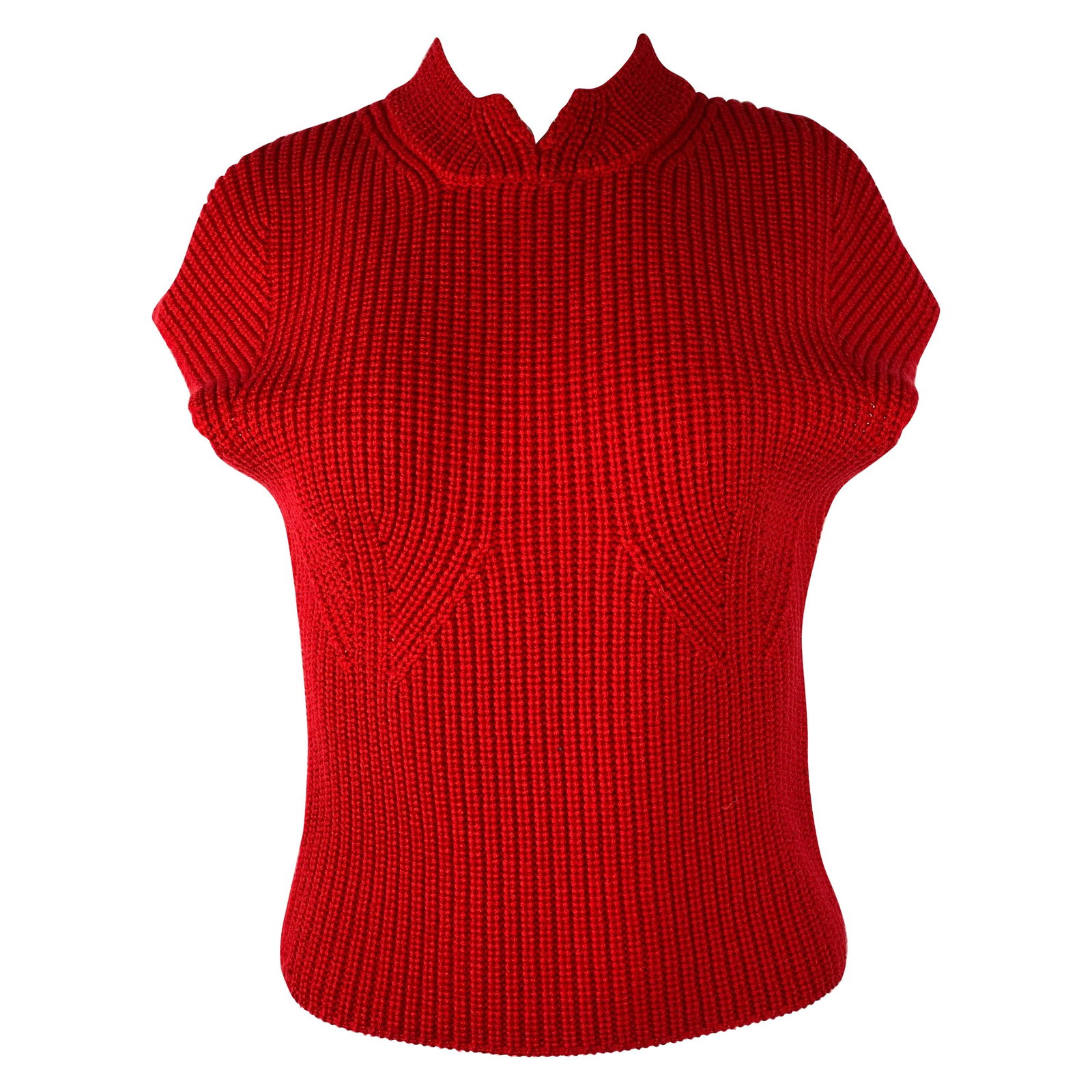 Carven Wool Knit Vest Red Size M Made in Italy: Carven Wool Knit Vest Red Size M Made in Italy Carven red wool knit sweater vest in size medium, designed in Italy. The piece dates to the late 20th century and is presented in excellent condition. Sp