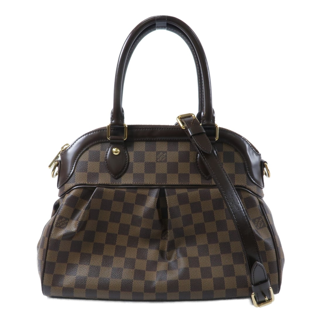 Louis Vuitton Trevi N51997 2 Way Bag Damier Brown: Louis Vuitton Trevi N51997 2 Way Bag Damier Brown Louis Vuitton Trevi 2-way shoulder bag in brown Damier PVC coated canvas. This women's handbag features dual carry options with top handles and a deta