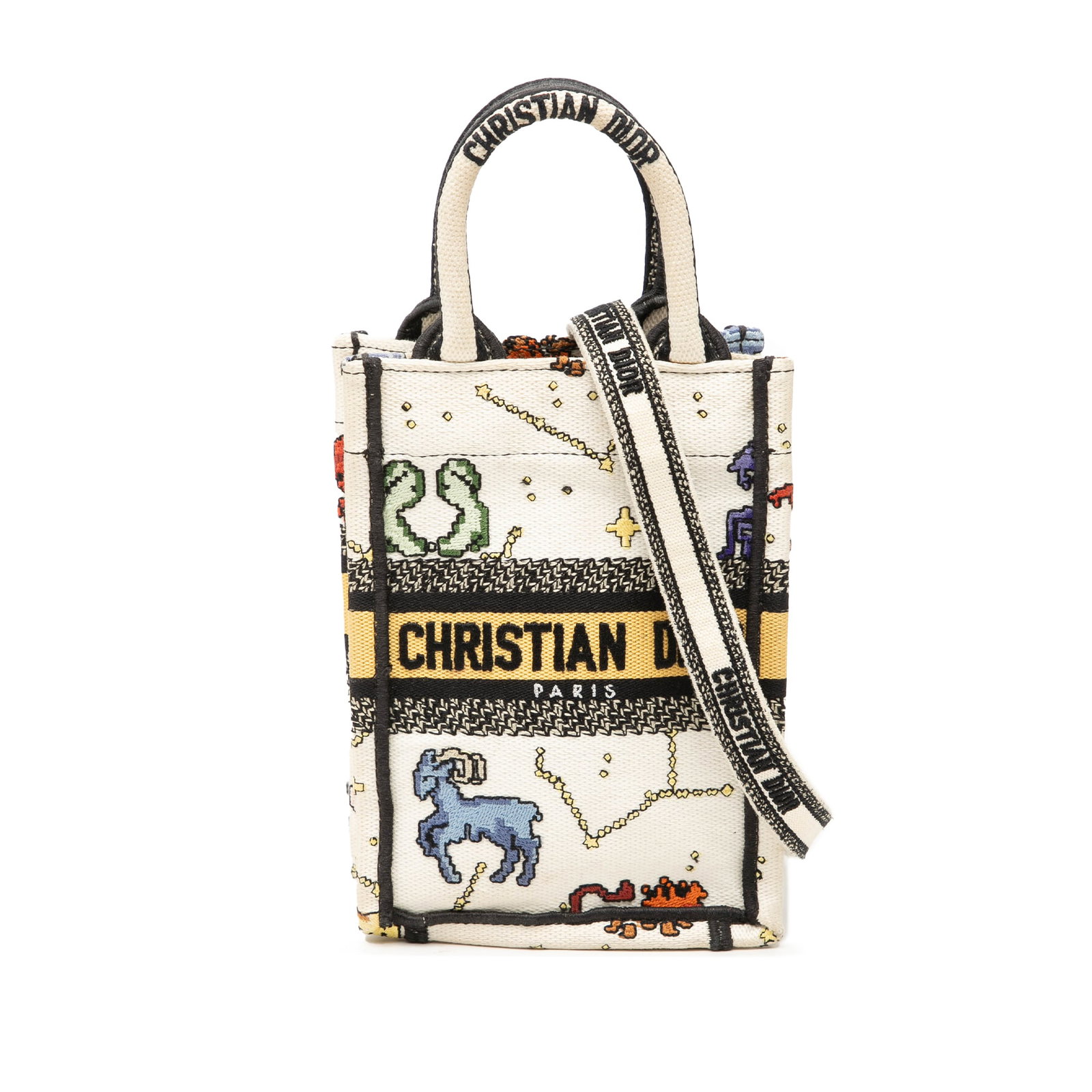 Dior Pixel Zodiac Vertical Book Tote Mini Embroidered Canvas Bag (1 of 7)