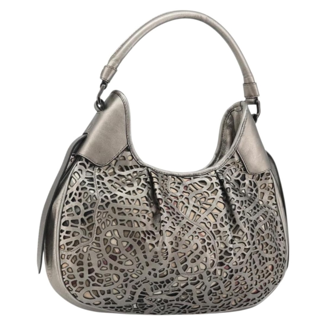 BURBERRY Silver Leather Shoulder Bag Made in Italy: BURBERRY Silver Leather Shoulder Bag Made in Italy Authentic Burberry shoulder bag crafted from leather in a silver colorway. Made in Italy, this women's bag features a slim profile and shows reasonab