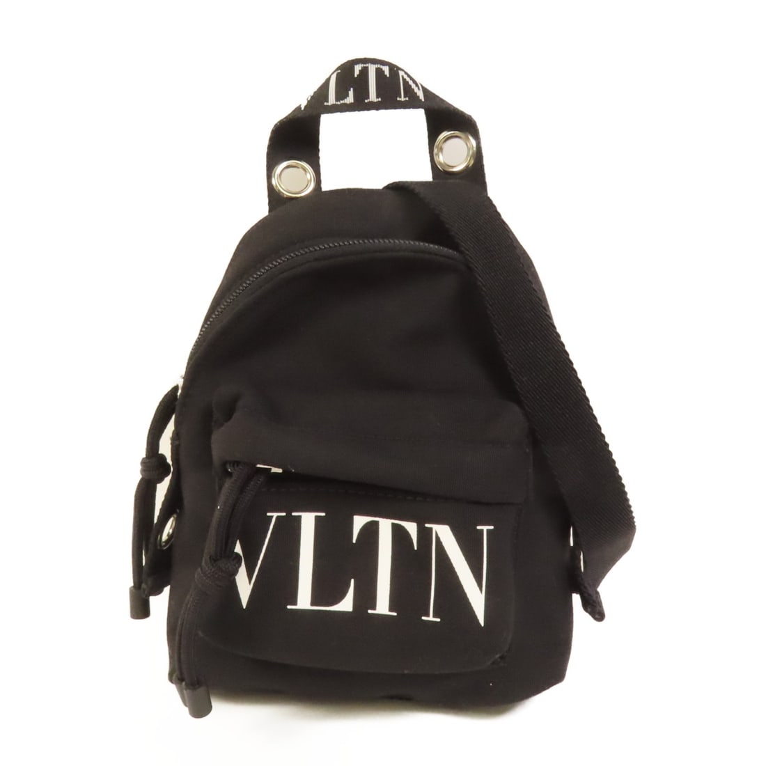 Valentino Garavami VLTN black canvas shoulder bag: Valentino Garavami VLTN black canvas shoulder bag Valentino VLTN Garavami shoulder bag in black canvas with a compact structured design. It features zip and open pockets for organization and includes 
