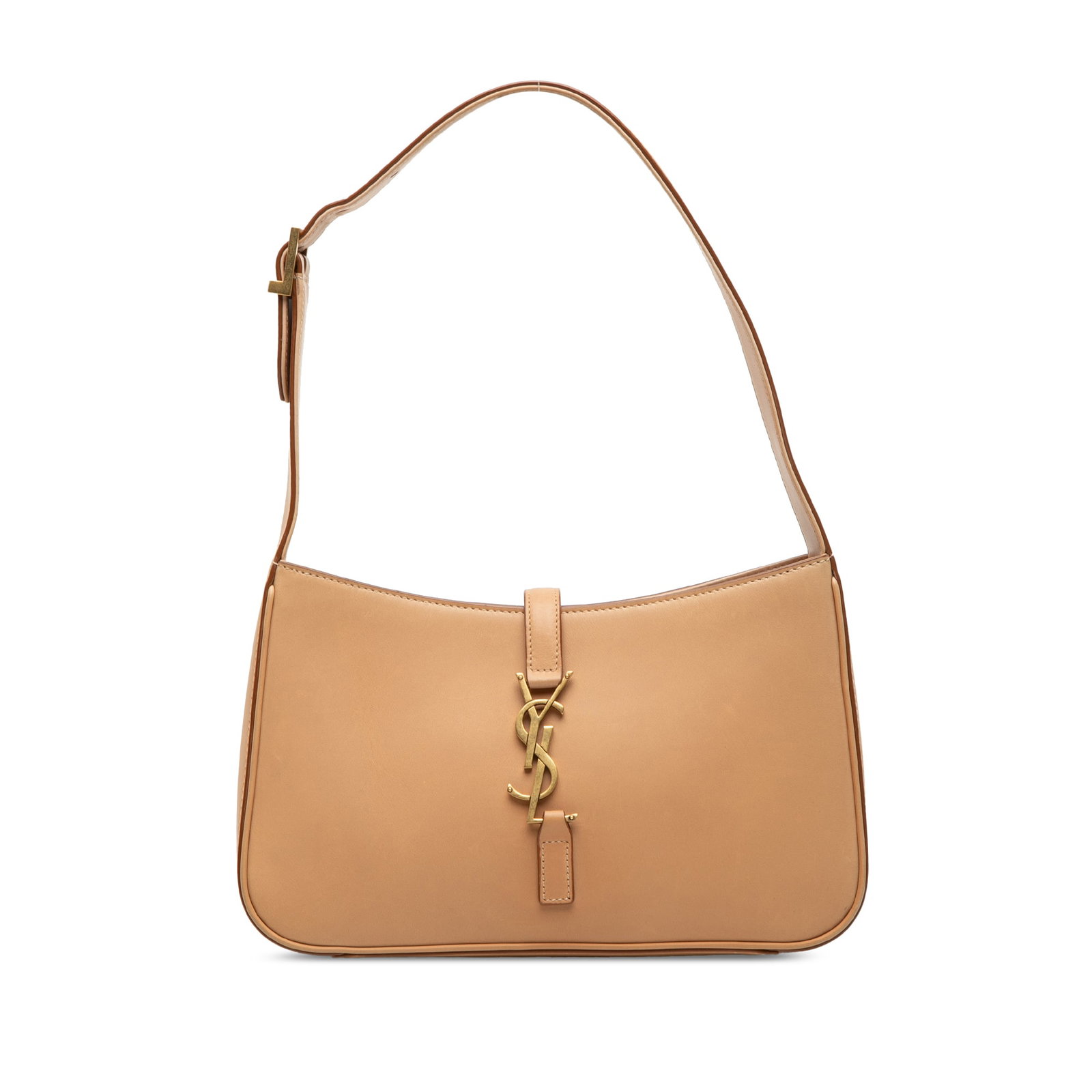 Saint Laurent Le 5 a 7 Brown Smooth Calfskin Shoulder Bag: Saint Laurent Le 5 a 7 Brown Smooth Calfskin Shoulder Bag Saint Laurent Smooth Calfskin Le 5 a 7 shoulder bag in brown leather with a flat shoulder strap, open top, flat leather strap pull-through clo
