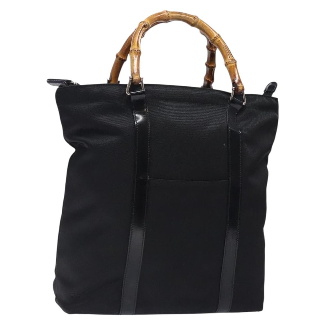 Black Nylon Tote with Bamboo Handle Gucci Vintage 26cm: Black Nylon Tote with Bamboo Handle Gucci Vintage 26cm This Gucci vintage tote features a distinctive bamboo handle and is crafted from black nylon. Designed for women, it combines classic style with 