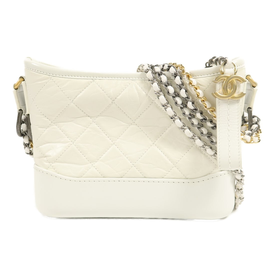 CHANEL Gabrielle Small White Calfskin Chain Shoulder Bag: CHANEL Gabrielle Small White Calfskin Chain Shoulder Bag Chanel Gabrielle Small chain shoulder bag in white calfskin leather. This women's shoulder bag features the CC design, an adjustable shoulder s
