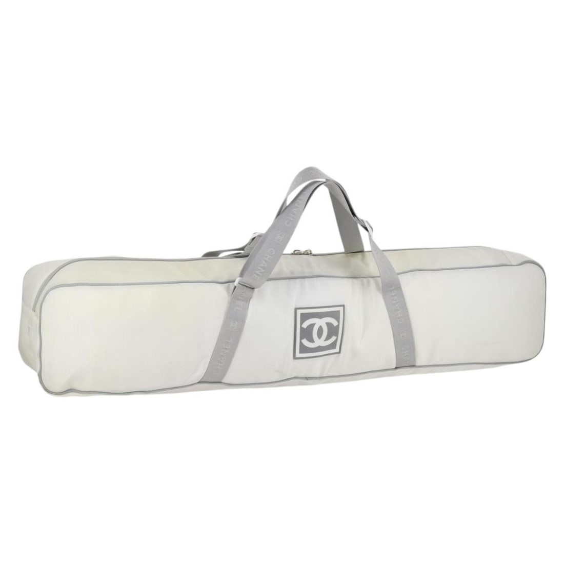CHANEL Sports Line Ski Case Shoulder Bag White Silver Nylon: CHANEL Sports Line Ski Case Shoulder Bag White Silver Nylon A CHANEL Sports Line ski case style shoulder bag in white and silver nylon. Designed for women, it features a shoulder strap with an approxi