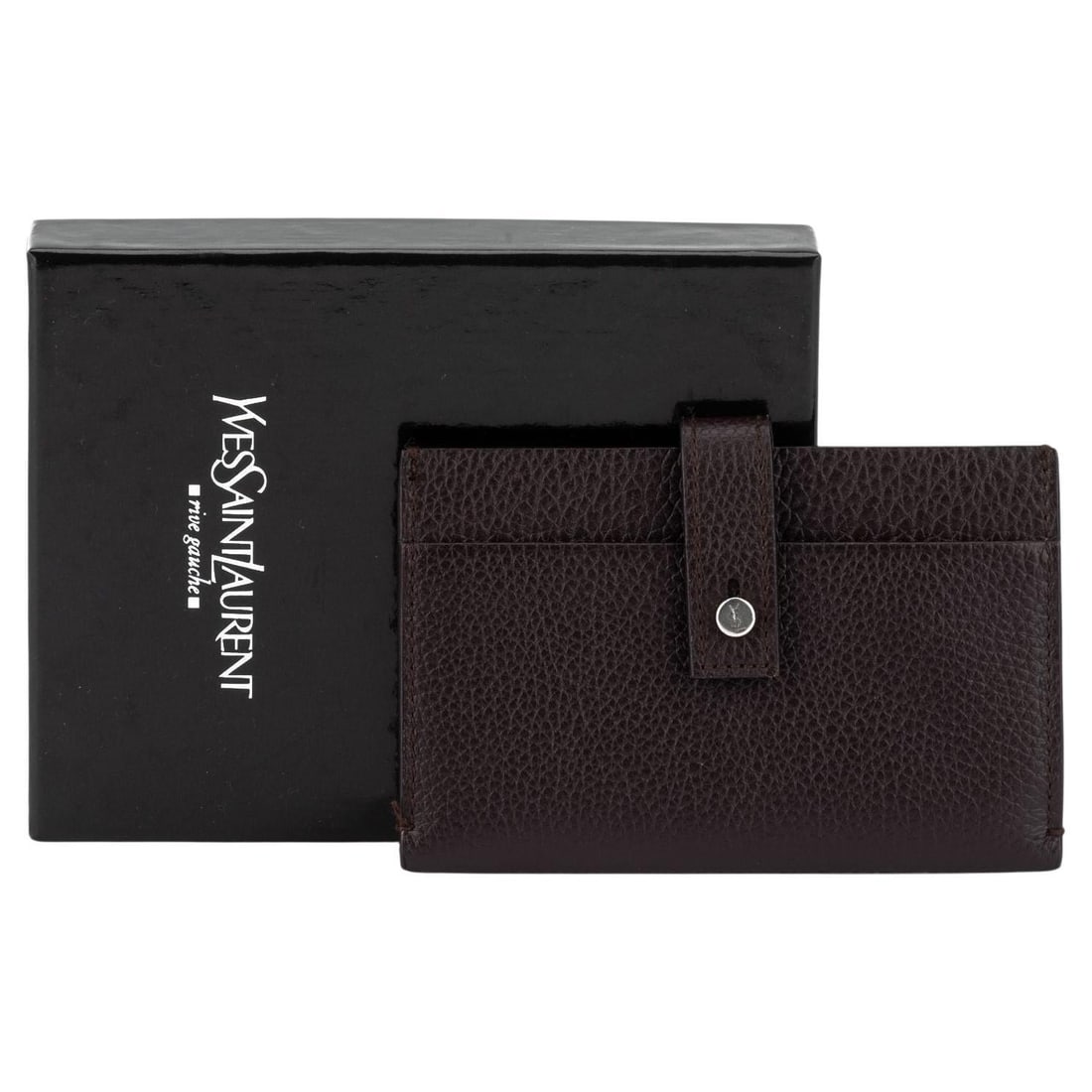 Yves Saint Laurent Maroon Pebbled Leather Credit Card Wallet (1 of 7)
