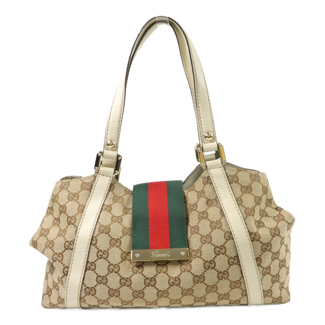 Gucci 211937 GG Canvas Calfskin Shoulder Tote Bag Brown (1 of 18)