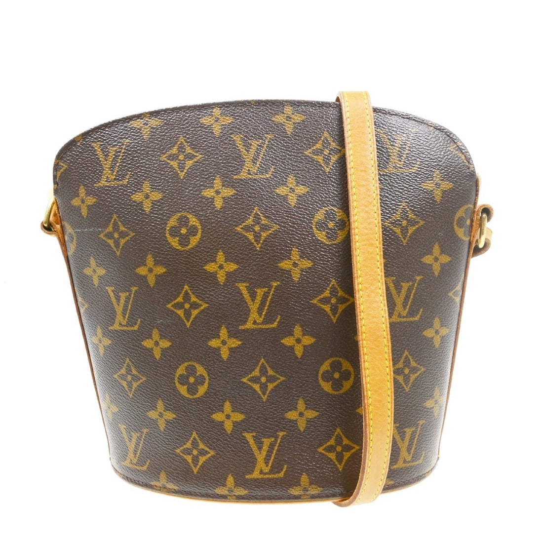 Louis Vuitton Drouot Monogram Canvas Crossbody Bag M51290: Louis Vuitton Drouot Monogram Canvas Crossbody Bag M51290 Vintage Louis Vuitton Drouot shoulder bag in brown Monogram canvas with leather trim. This women's medium bag features a zip closure, adjustab