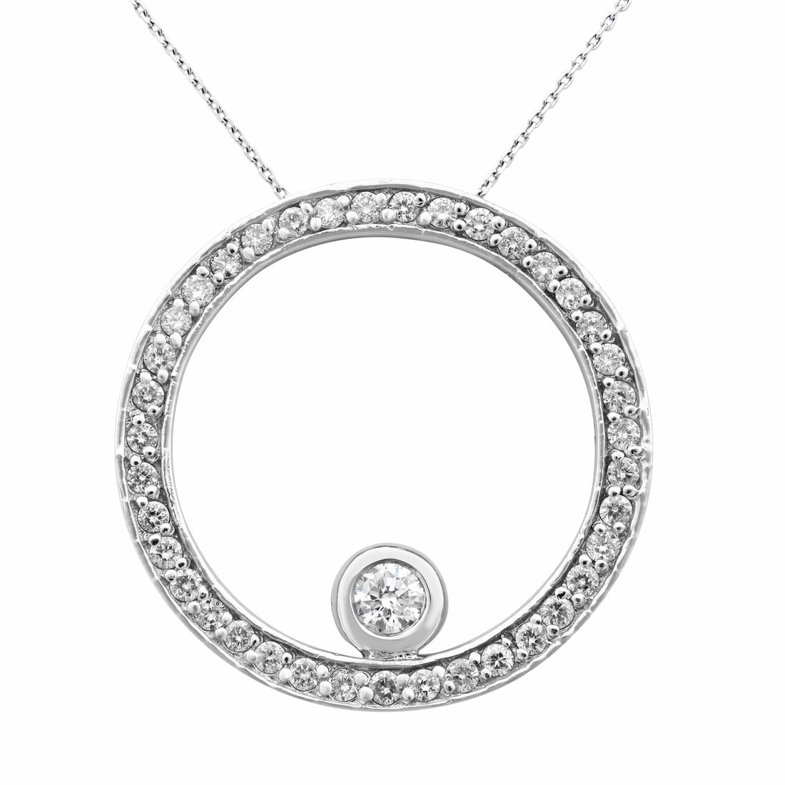Rachel Koen 18K White Gold 1.38ct Diamond Open Circle Pendant Necklace: Rachel Koen 18K White Gold 1.38ct Diamond Open Circle Pendant Necklace This elegant open circle pendant features a stunning arrangement of natural diamonds set in luxurious 18K white gold. With a tota