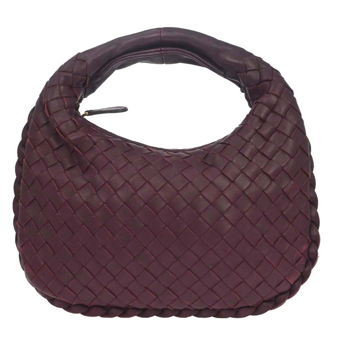 Bottega Veneta Intrecciato small purple lambskin hobo bag: Bottega Veneta Intrecciato small purple lambskin hobo bag Small Bottega Veneta Intrecciato hobo handbag in purple lambskin leather with a top handle and gray lining. Made in Italy, this women's bag fe