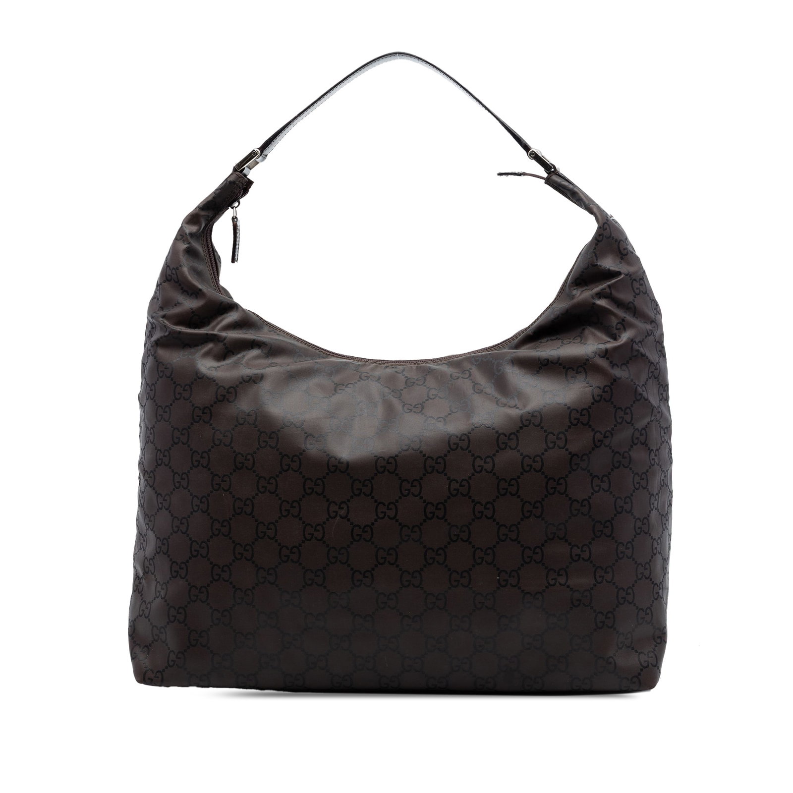 Gucci GG Nylon Brown Shoulder Bag: Gucci GG Nylon Brown Shoulder Bag This Gucci GG Nylon Shoulder Bag features a brown nylon body with a flat leather shoulder strap and a top zip closure. The bag is designed with an interior zip pocket