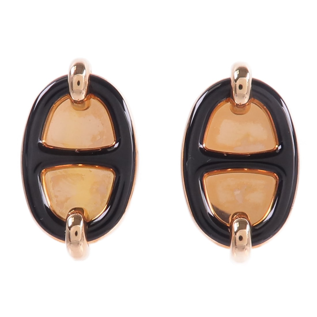 HERMES Mini Maillon Pierced Earrings Gold and Black Metal: HERMES Mini Maillon Pierced Earrings Gold and Black Metal Hermes Mini Maillon pierced earrings in gold and black metal. This women's pair features a sleek two-tone look and comes without accessories. 