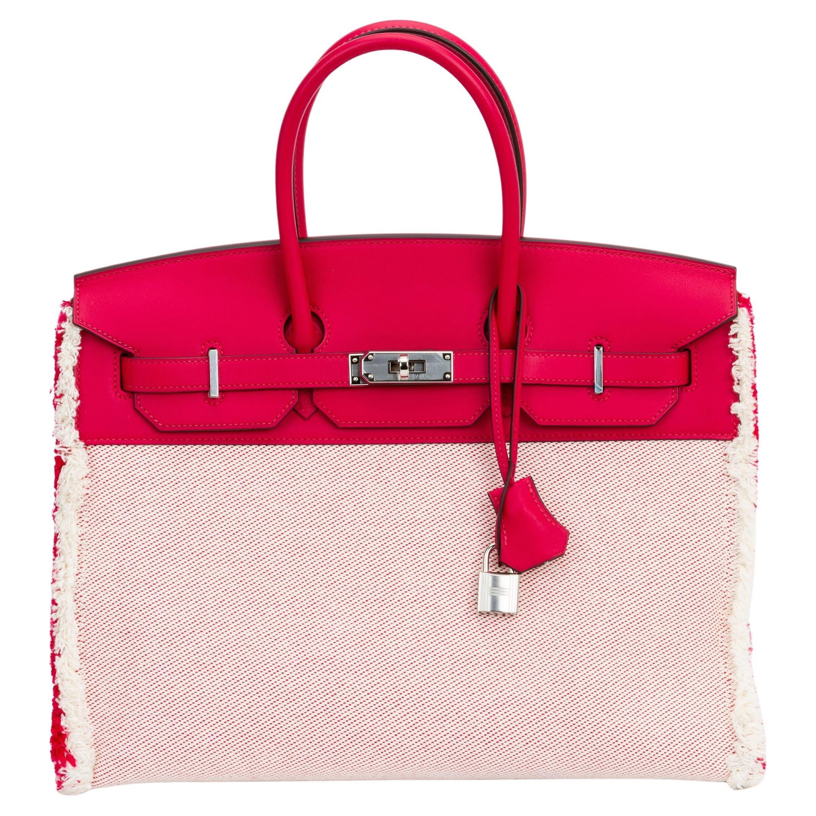 Hermes Birkin 35 Swift Twill H Fray with Palladium Hardware: Hermes Birkin 35 Swift Twill H Fray with Palladium Hardware Introducing the exquisite Hermes Swift Twill H Fray Fray Birkin 35, a luxurious handbag that seamlessly combines style and functionality. Th