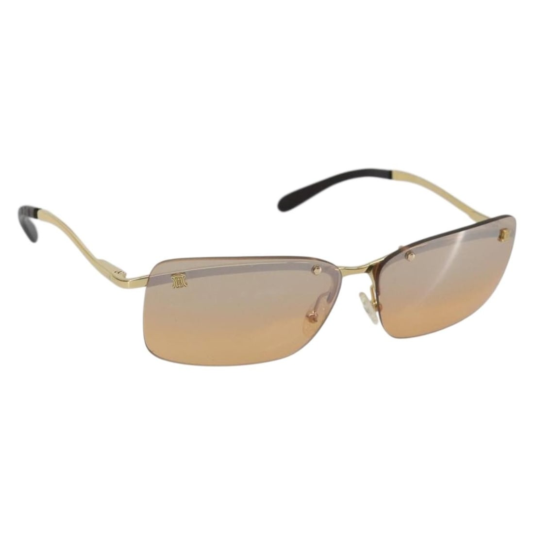 CELINE Rimless Metal Sunglasses Brown Gold with Box Case: CELINE Rimless Metal Sunglasses Brown Gold with Box Case Authentic CELINE rimless sunglasses in brown and gold with a metal frame and Macadam detail. Made in Italy, this women's style includes the ori