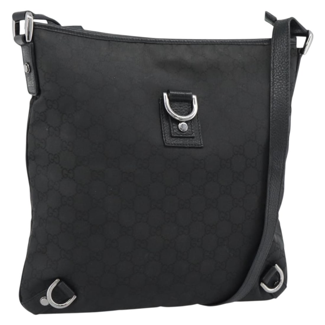 GUCCI 268642 GG Canvas Nylon Shoulder Bag Black Silver (1 of 18)