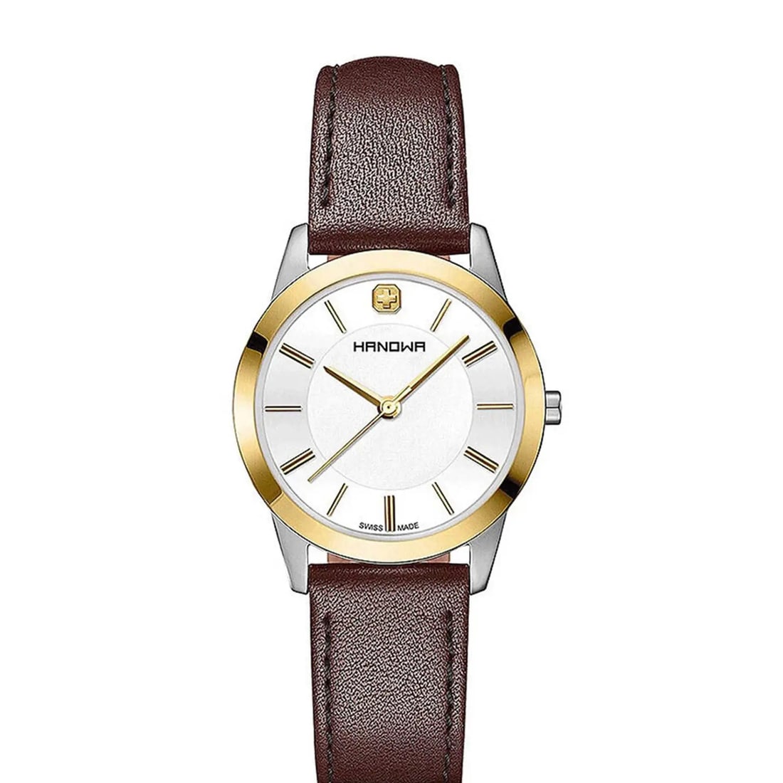 Hanowa Elements Ladies Watch Gold Dial Stainless Steel Quartz 16-6042.55.001: Hanowa Elements Ladies Watch Gold Dial Stainless Steel Quartz 16-6042.55.001 This elegant Hanowa Elements wristwatch is designed for ladies who appreciate a refined style. It features a classic white 