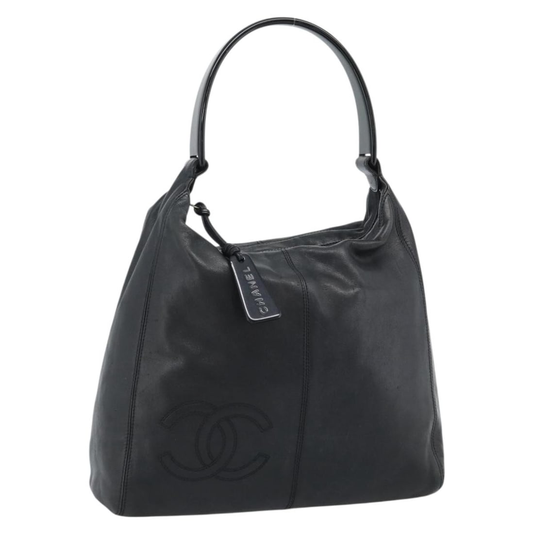 CHANEL Caviar Skin Shoulder Bag Black with Guarantee Card: CHANEL Caviar Skin Shoulder Bag Black with Guarantee Card CHANEL shoulder bag in black caviar skin, made in Italy. It measures approximately 32 cm W x 22 cm H x 10 cm D, with a shoulder drop of approx
