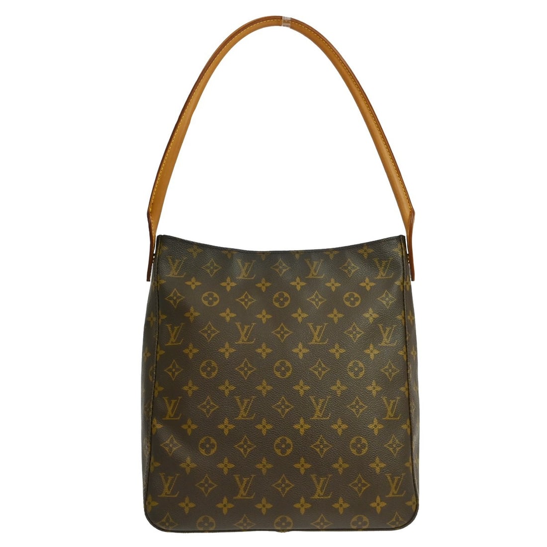 Louis Vuitton Looping GM Monogram Shoulder Bag M51145: Louis Vuitton Looping GM Monogram Shoulder Bag M51145 Vintage Louis Vuitton Looping GM shoulder bag in Monogram canvas with leather trim and a beige leather strap. The bag shows reasonable wear and te