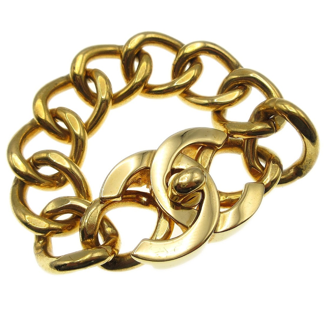 Chanel 96A Gold Plated Chain Bracelet with Turnlock Charm (1 of 4)