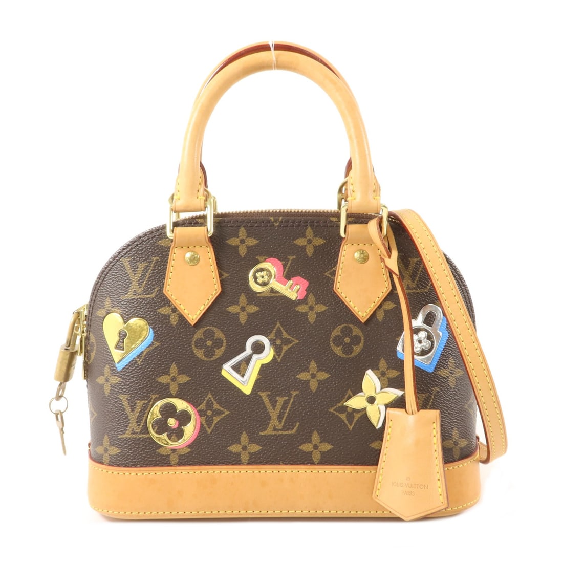 Louis Vuitton Alma BB Love Lock 2 Way Bag Monogram Brown M44368: Louis Vuitton Alma BB Love Lock 2 Way Bag Monogram Brown M44368 Louis Vuitton Alma BB 2 Way Shoulder Bag in Brown Monogram PVC coated canvas, designed for women and made in France. The bag features a 