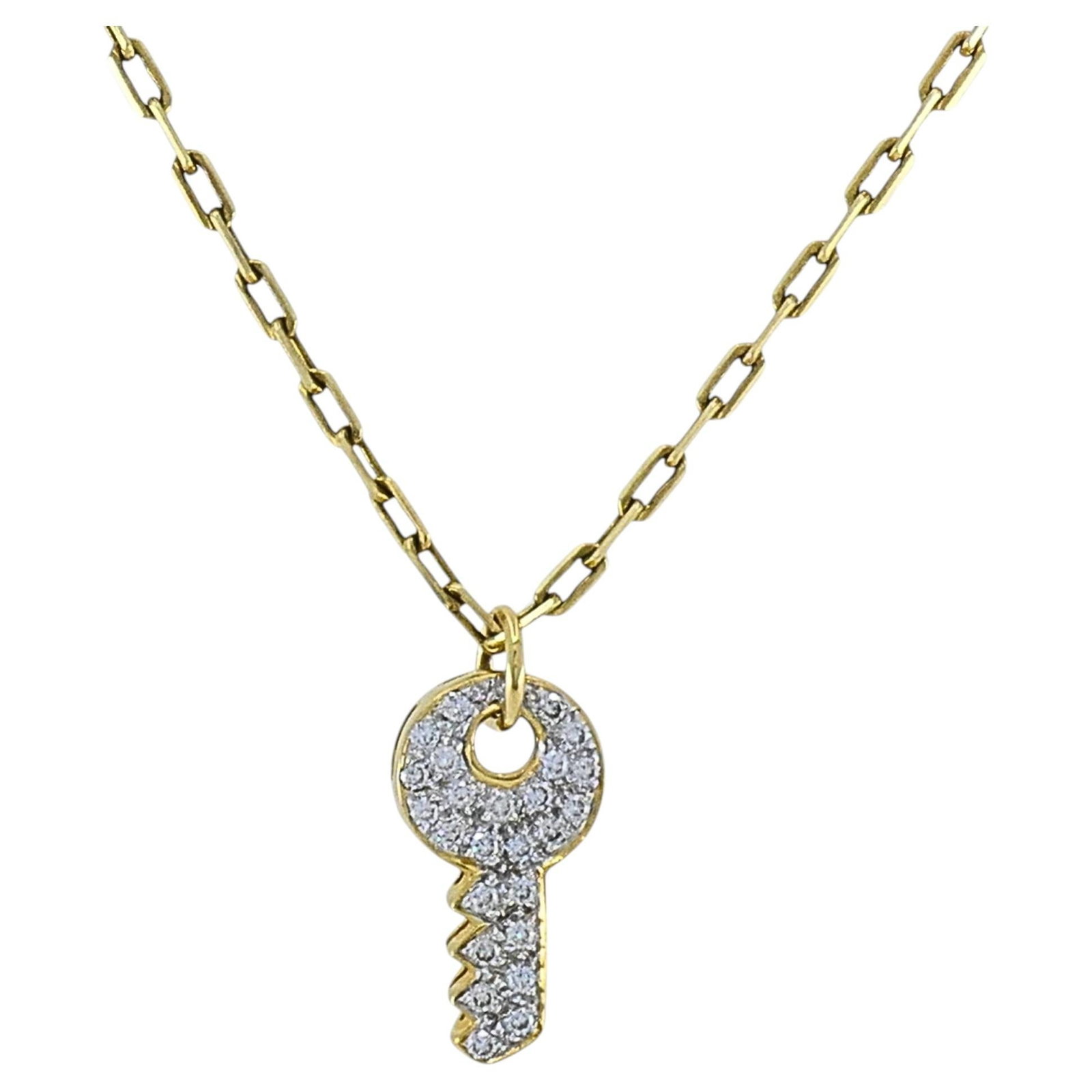 Italian 14k Chain Necklace with 18k Diamond Key Pendant Set of 2: Italian 14k Chain Necklace with 18k Diamond Key Pendant Set of 2 An 18k gold diamond key pendant necklace on a 14k Italian gold chain, featuring a pave-set diamond front with smooth gold back and side