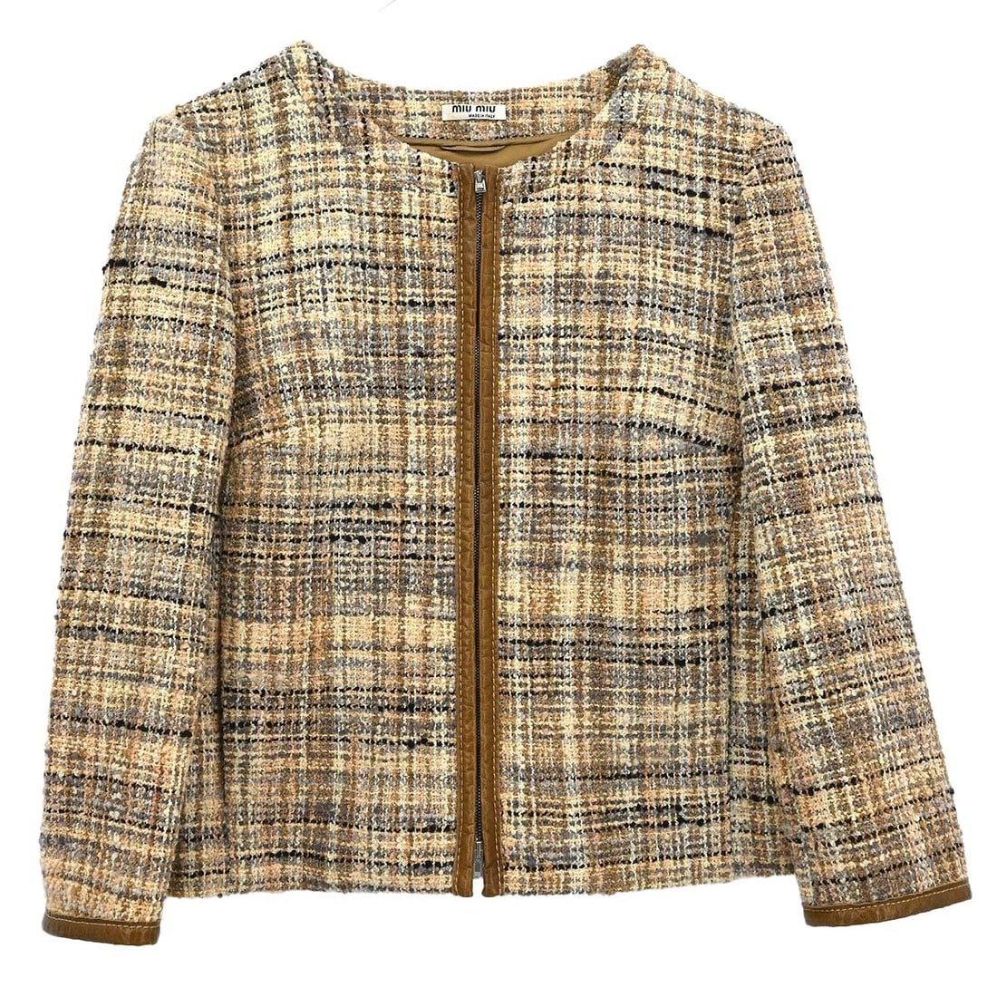 Miu Miu Beige Wool Nylon Zip Jacket Womens Size 36 Italy (1 of 10)