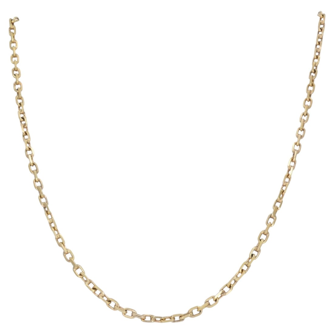 1990s 18k Rose Gold Cable Link Necklace 27.5 In: 1990s 18k Rose Gold Cable Link Necklace 27.5 In 18k rose gold cable link chain necklace, circa 1990s, with elongated rectangular cable links and a spring ring clasp. The chain has a polished finish, a
