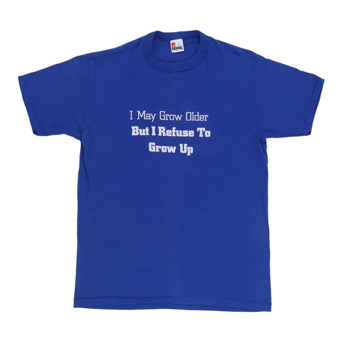 Vintage Blue Refuse To Grow Up T Shirt Large 1980s: Vintage Blue Refuse To Grow Up T Shirt Large 1980s Authentic original vintage 1980s "Refuse To Grow Up" shirt in blue. This is a true vintage piece, not a modern reproduction. It has no back graphics 