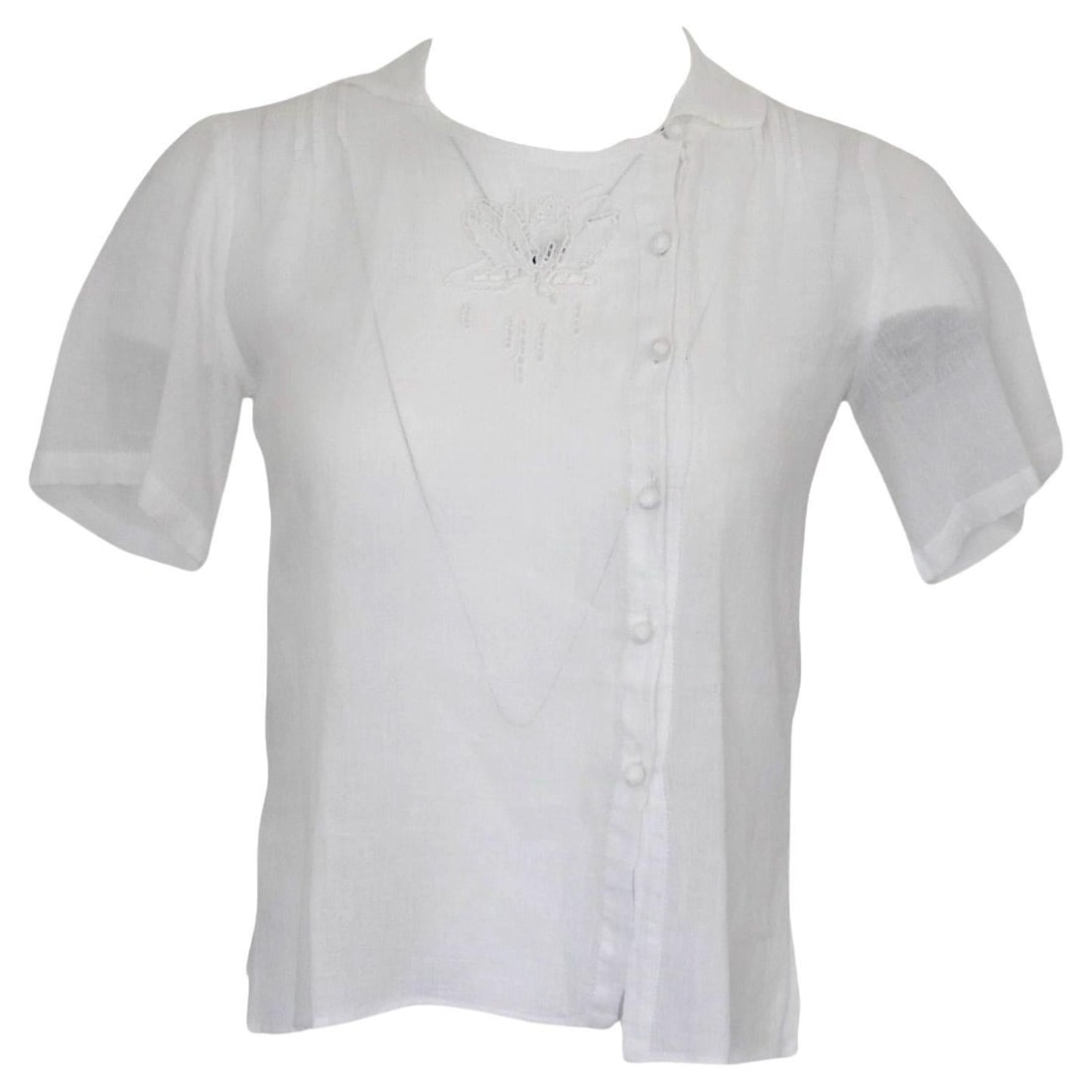 Emmanuelle Khanh white linen blouse with frog closures size S (1 of 7)
