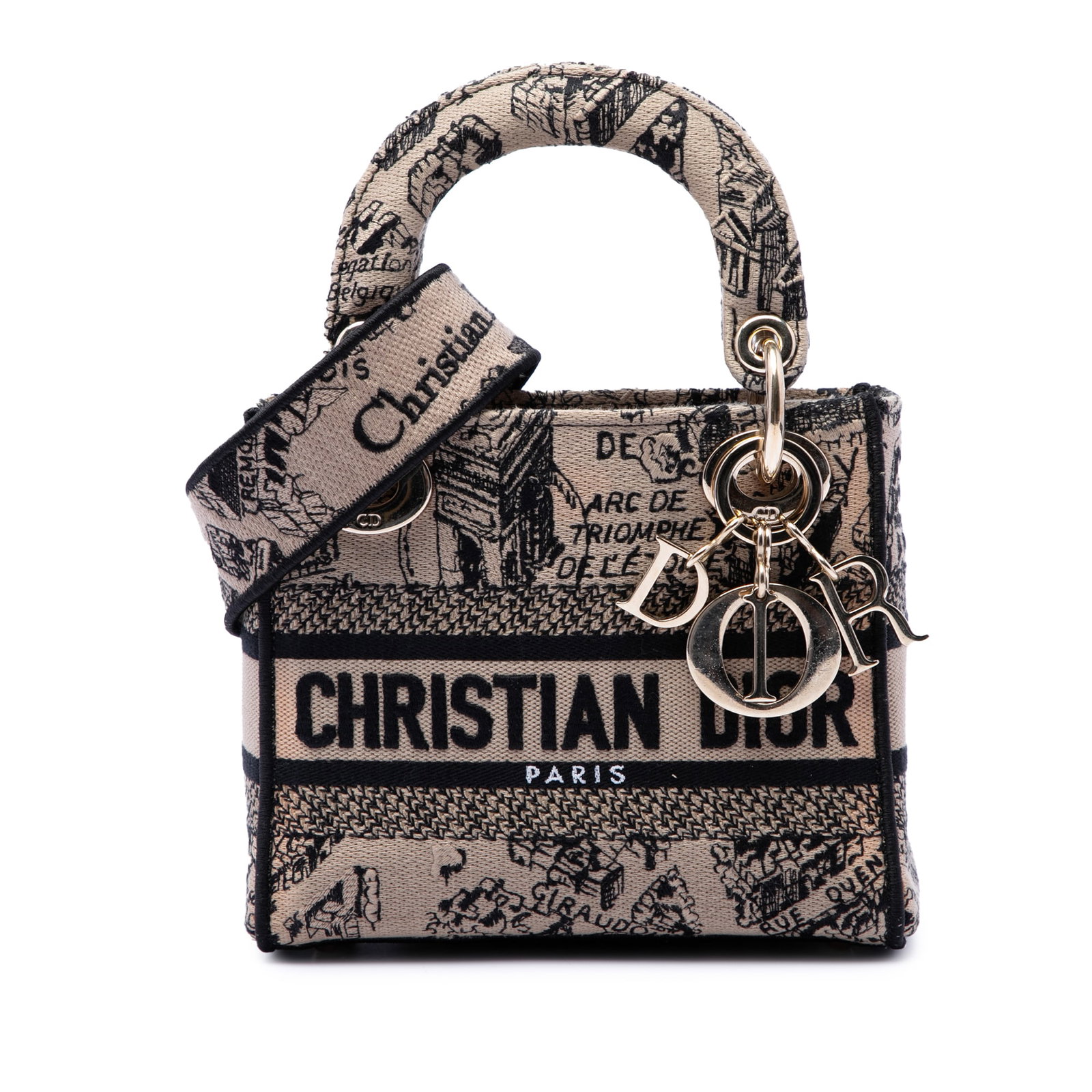 Dior Plan de Paris Mini Lady D Lite embroidered canvas bag: Dior Plan de Paris Mini Lady D Lite embroidered canvas bag Mini Lady D-Lite bag in embroidered canvas with the Plan de Paris design. This structured bag features top handles, a detachable flat strap, 